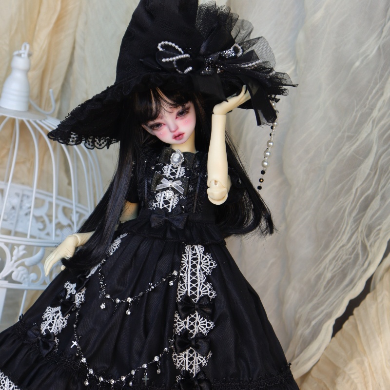 【1/4】ドール服　ウィッチ・コスモ　6点セット　ロリータ　ゴシック風　洋装　ブラックロリータ　ワンピース　ウィッチハット　魔女宙