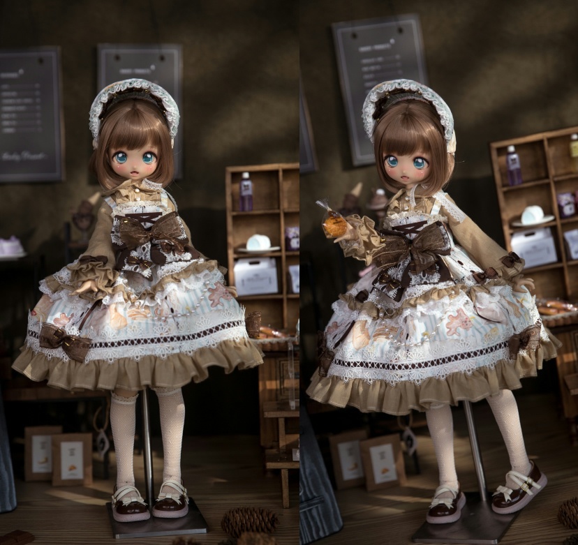【1/4】ドール服 ラテラウンジ 6点セット ロリータ 洋装 ブラウン ロリータ 吊りスカート ブラウス 拿铁休息室