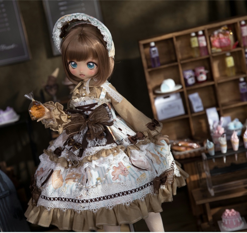 【1/4】ドール服　ラテラウンジ　6点セット　ロリータ　洋装　ブラウン　ロリータ 　吊りスカート　ブラウス　拿铁休息室