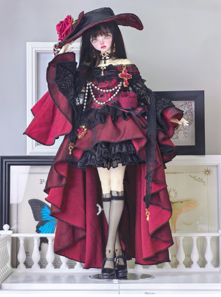 【1/4】ドール服 ブラック 11点セット ロココ調 宮廷風 エレガント 黑巴克小姐 一栗糖糖