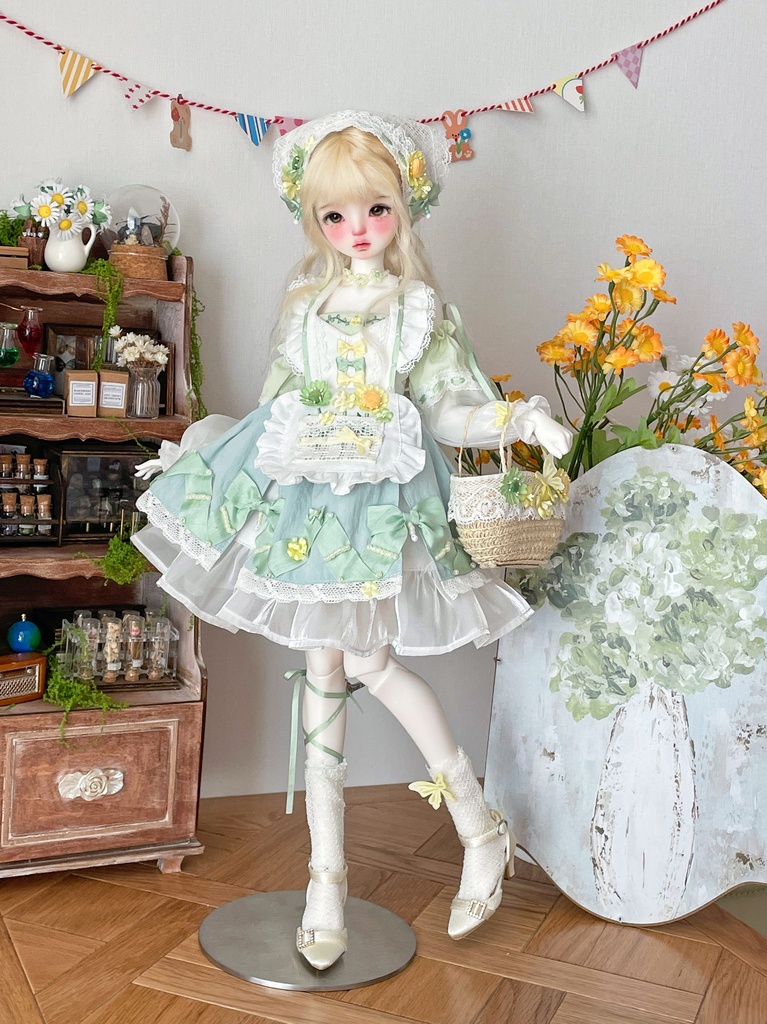 【1/4】ドール服　春夏フェアリー　フローラルドレス　6点セット　青野拾葵