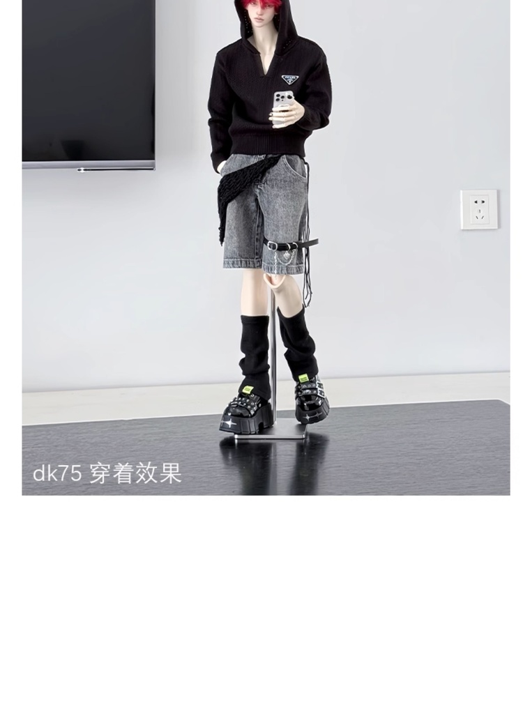 【1/4】【ID75】透かし編み フード付きニット ドール用トップス 黒×白