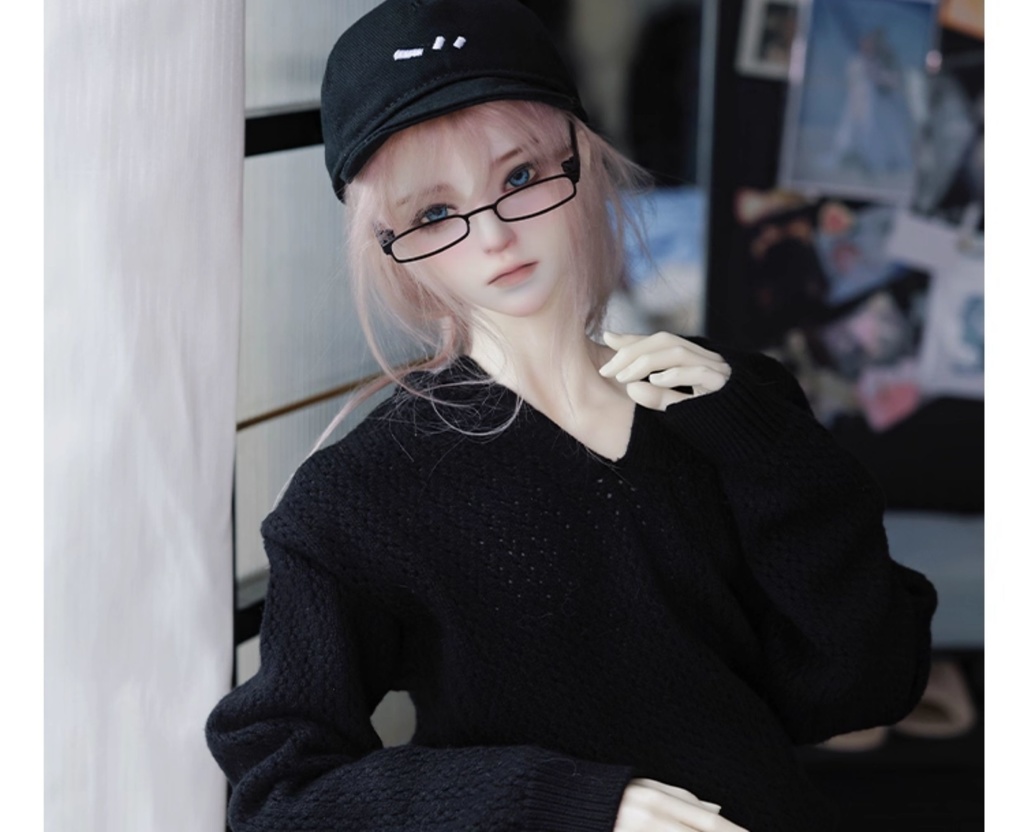 【1/4】【ID75】透かし編み フード付きニット ドール用トップス 黒×白