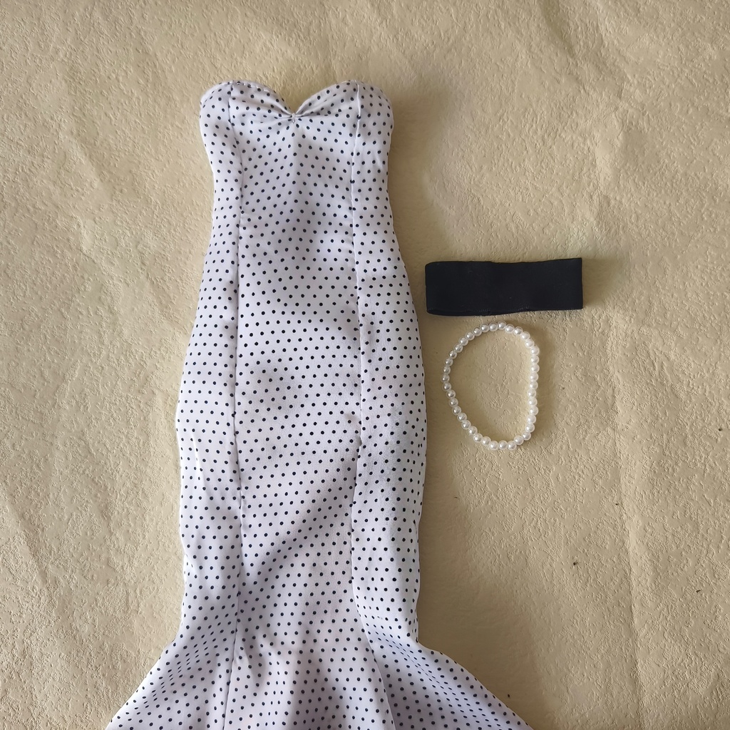 【1/4】ドット柄 マーメイドスカート エレガント シフォンハット