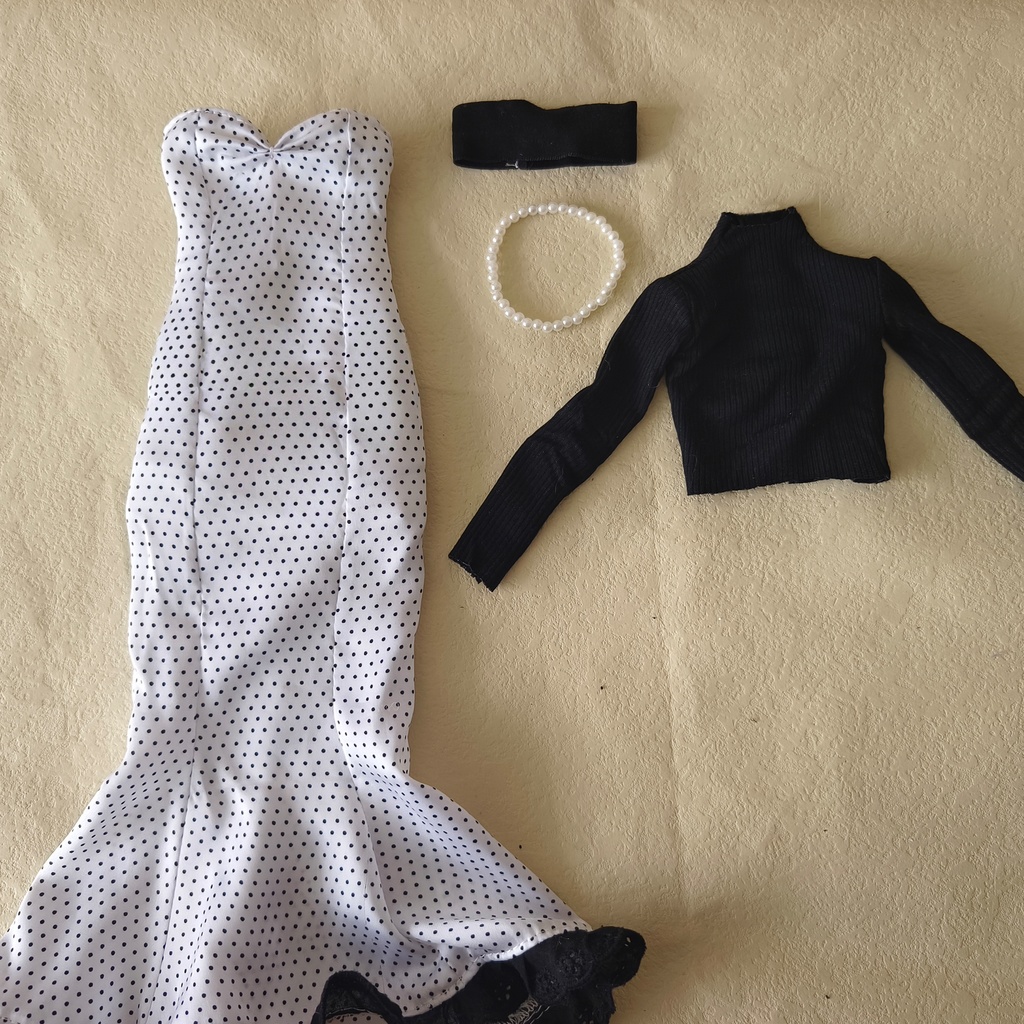 【1/4】ドット柄 マーメイドスカート エレガント シフォンハット