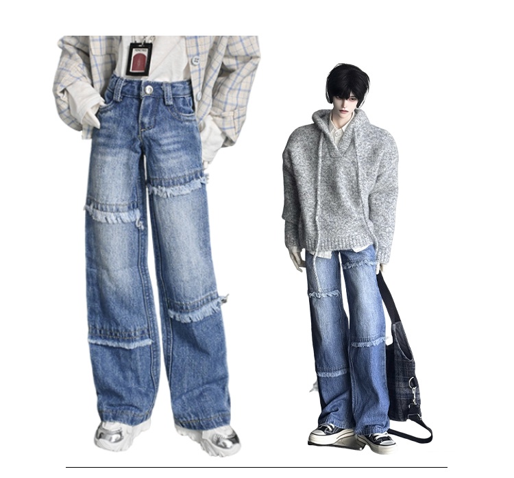 【1/4,ID75】デニムパンツ フリンジ加工 ドール服