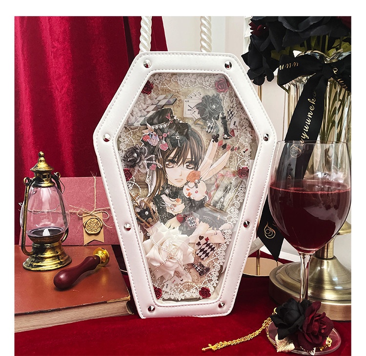 痛バッグ 20cmぬい対応 棺型 ゴシック ロリータ クリア窓