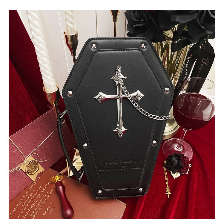 痛バッグ 20cmぬい対応 棺型 ゴシック ロリータ クリア窓