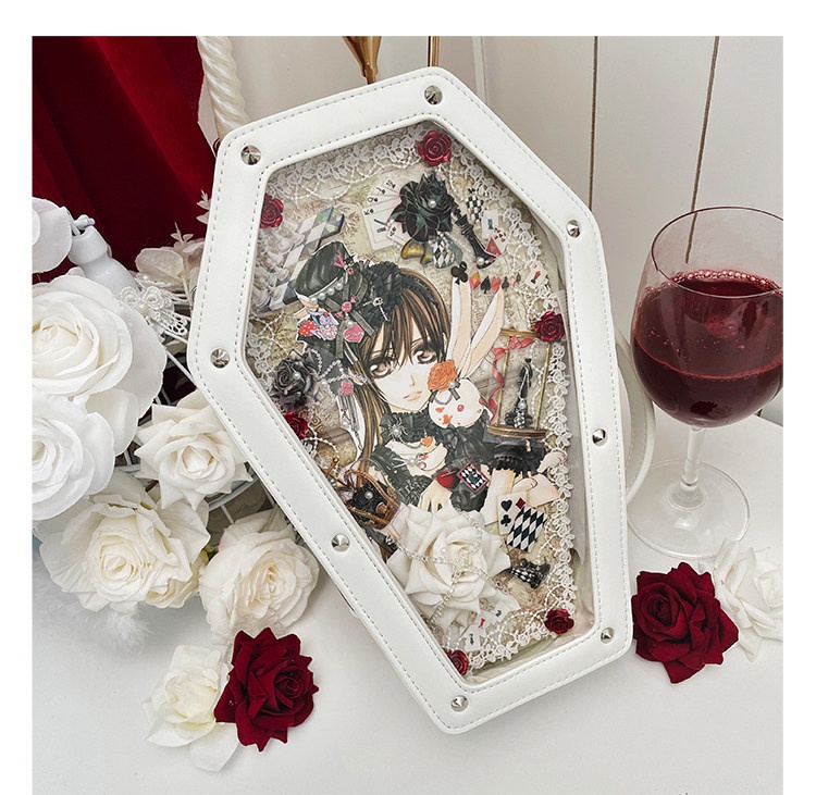 痛バッグ 20cmぬい対応 棺型 ゴシック ロリータ クリア窓