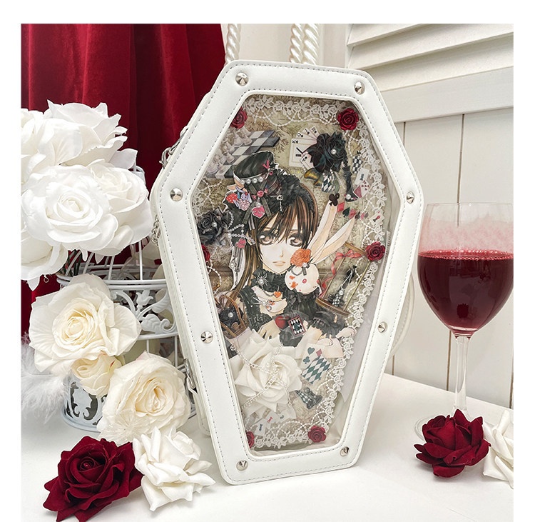 痛バッグ 20cmぬい対応 棺型 ゴシック ロリータ クリア窓