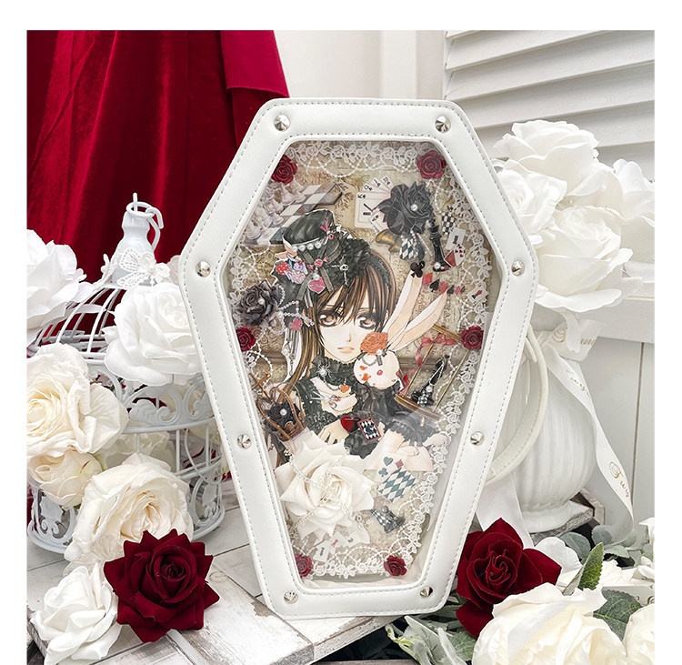 痛バッグ 20cmぬい対応 棺型 ゴシック ロリータ クリア窓