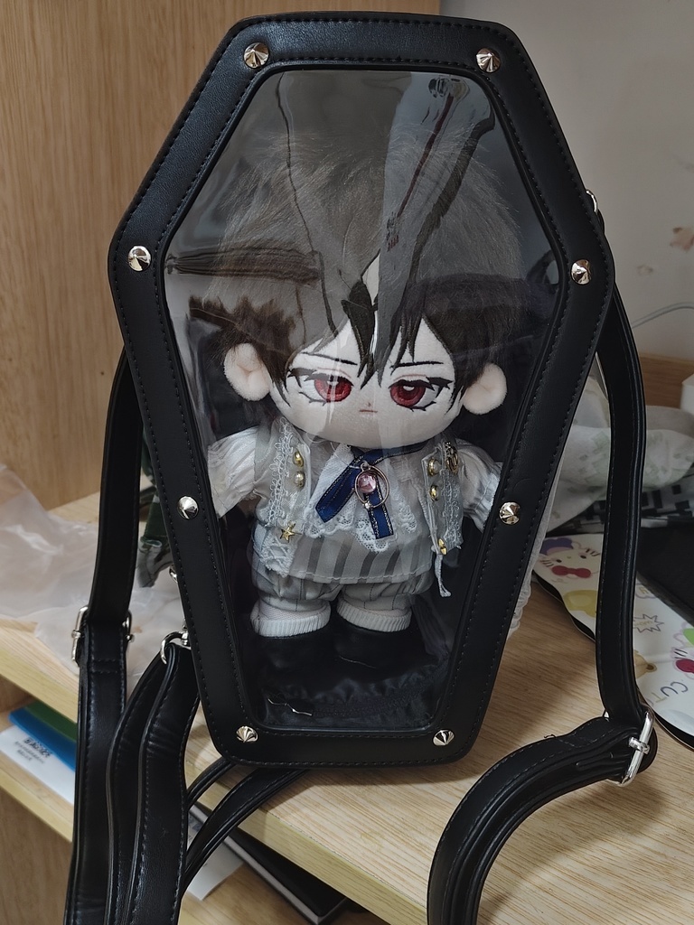 痛バッグ 20cmぬい対応 棺型 ゴシック ロリータ クリア窓