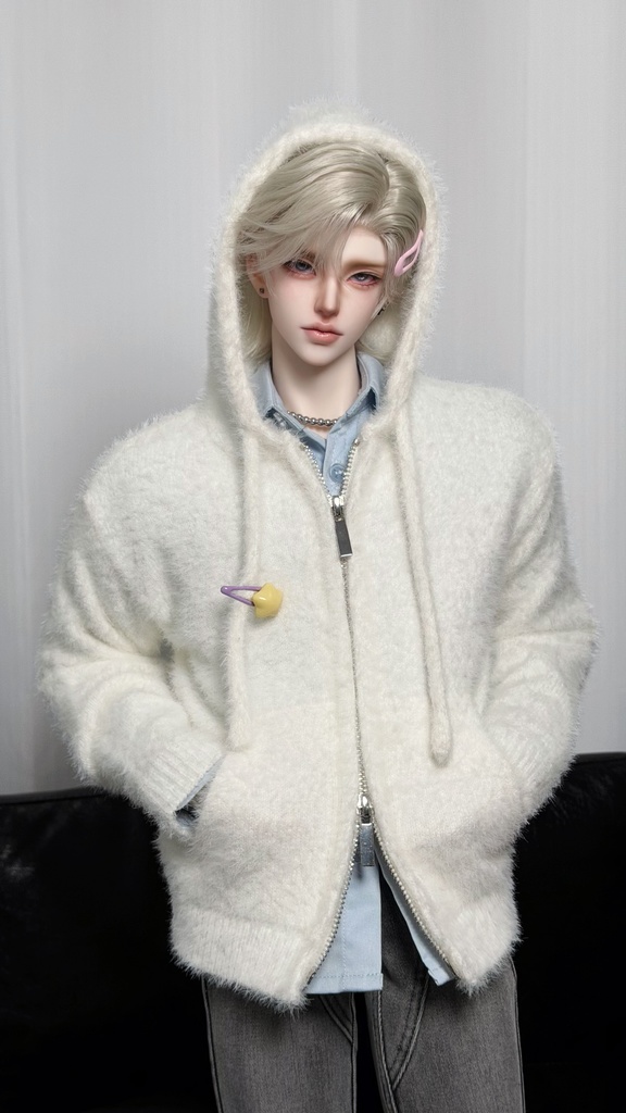 カーディガン ファスナー付きフード 1/4ドール服 4色展開