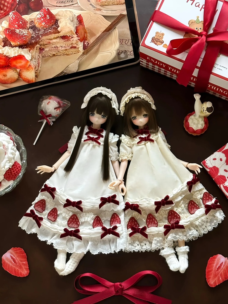 1/4ドール服 いちごクリーム 1/6ドール服 4点セット azone ob22 ob24