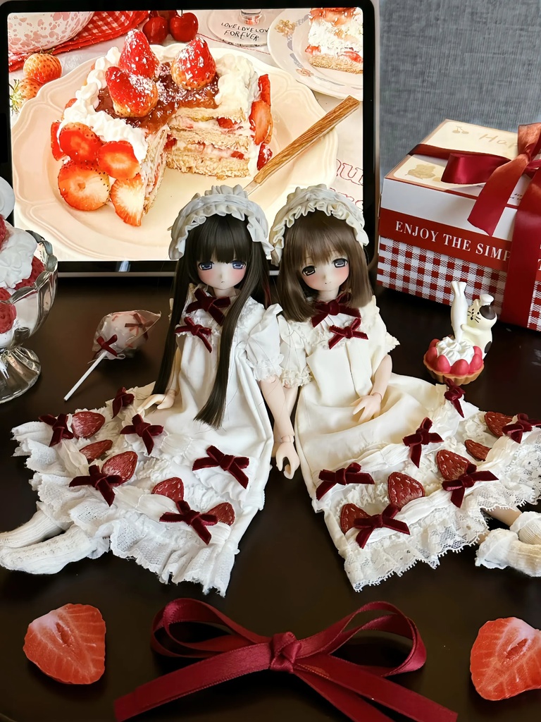 1/4ドール服 いちごクリーム 1/6ドール服 4点セット azone ob22 ob24