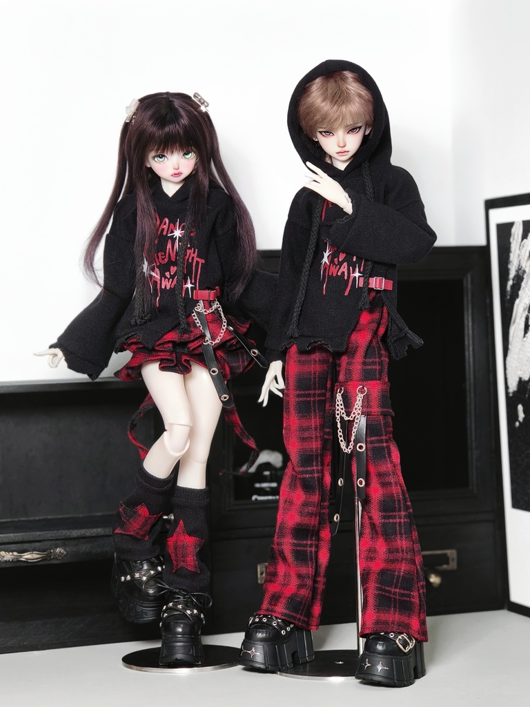 1/4ドール服 地雷系 ダークチェックコーデ