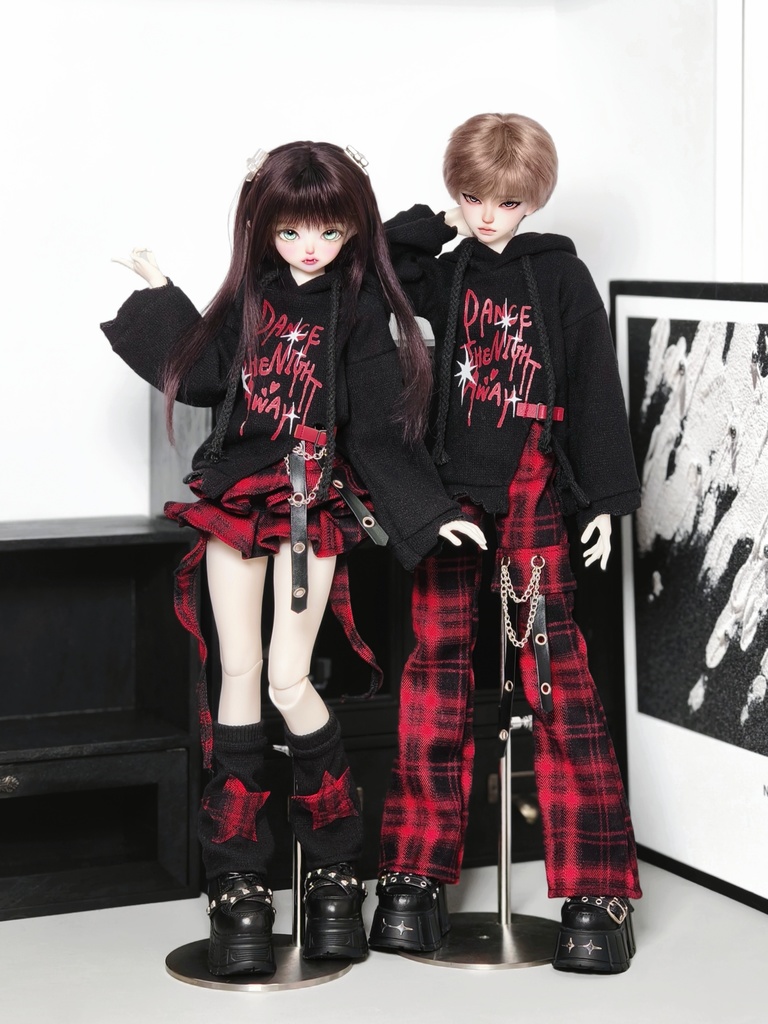 1/4ドール服　地雷系　ダークチェックコーデ　