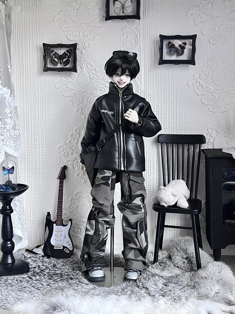 1/4ドール服 ダブルファー襟 レザーストリートセット