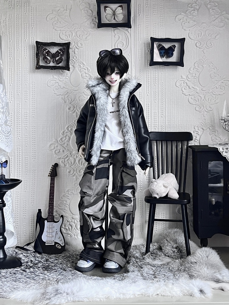 1/4ドール服　ダブルファー襟　レザーストリートセット　