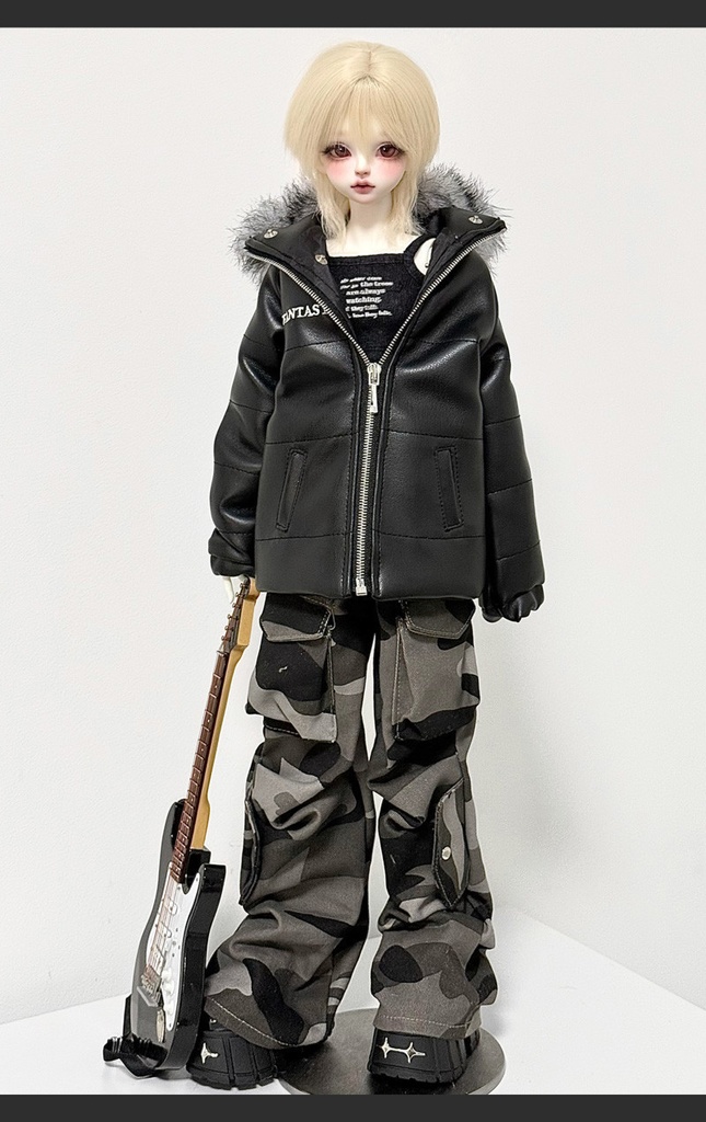 1/4ドール服 ダブルファー襟 レザーストリートセット