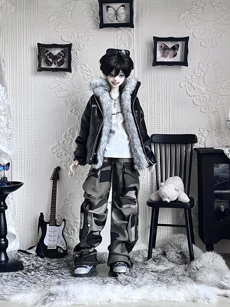 1/4ドール服 ダブルファー襟 レザーストリートセット