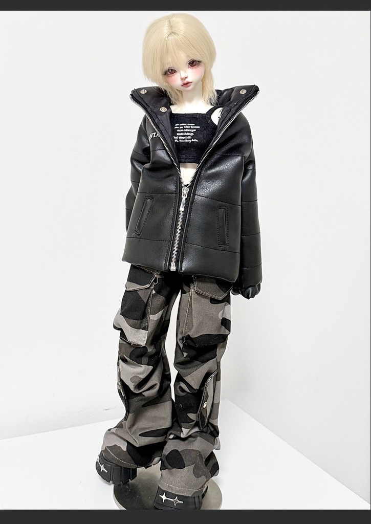 1/4ドール服 ダブルファー襟 レザーストリートセット
