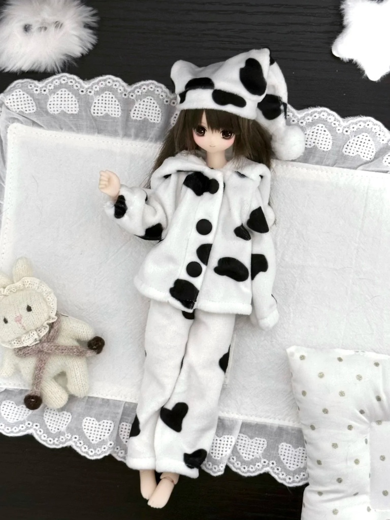 1/4ドール服 牛柄 パジャマ 1/6ドール服 カウ柄 azone ピュアニーモ S~M