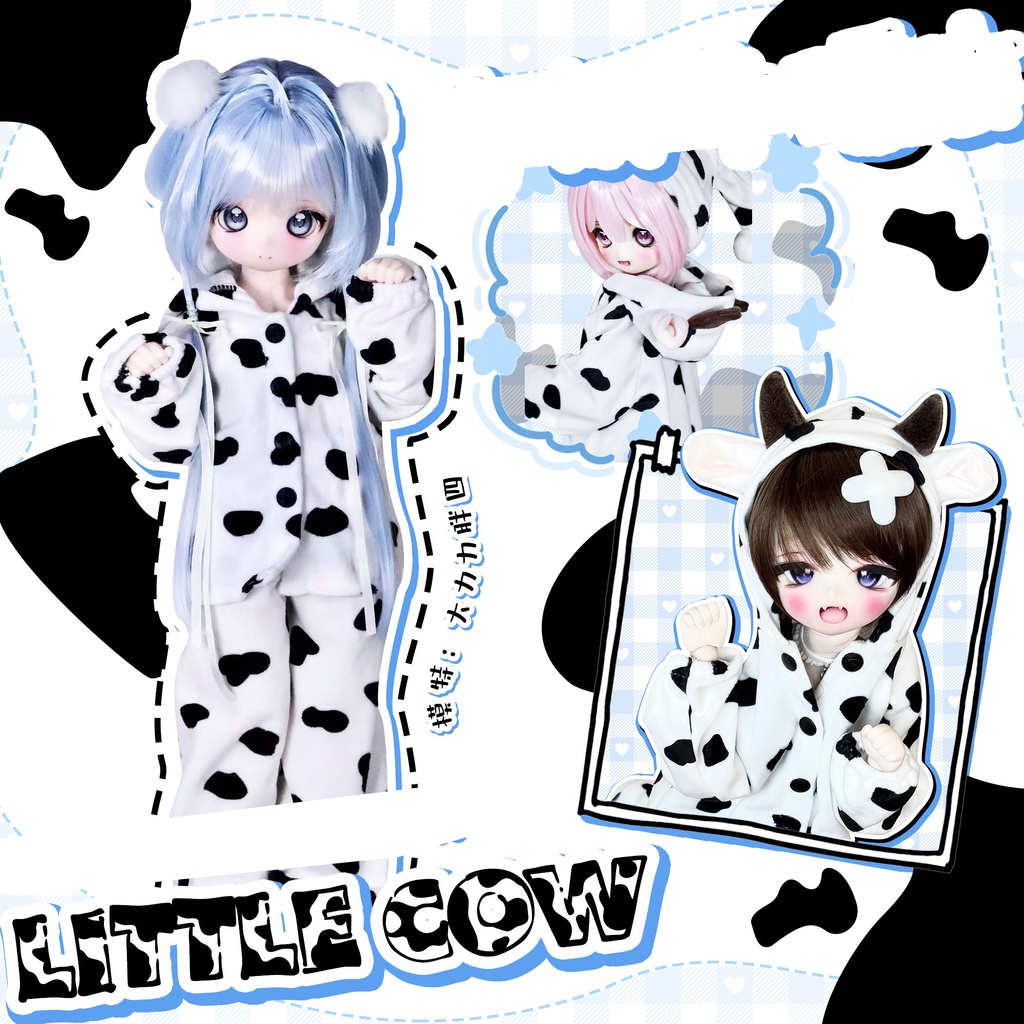 1/4ドール服 牛柄 パジャマ 1/6ドール服 カウ柄