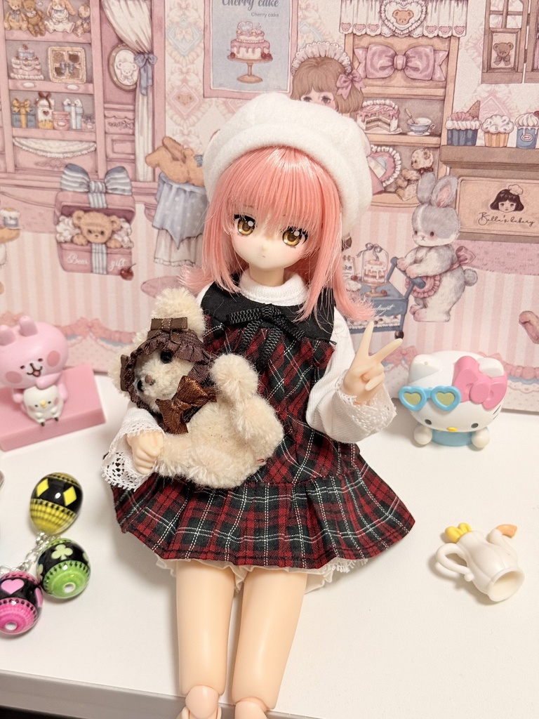 1/6ドール服　チェック柄 ワンピースセット　azone　ob22　ob24　5点セット