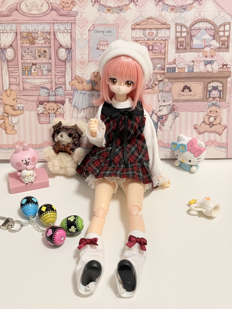 1/6ドール服　チェック柄 ワンピースセット　azone　ob22　ob24　5点セット