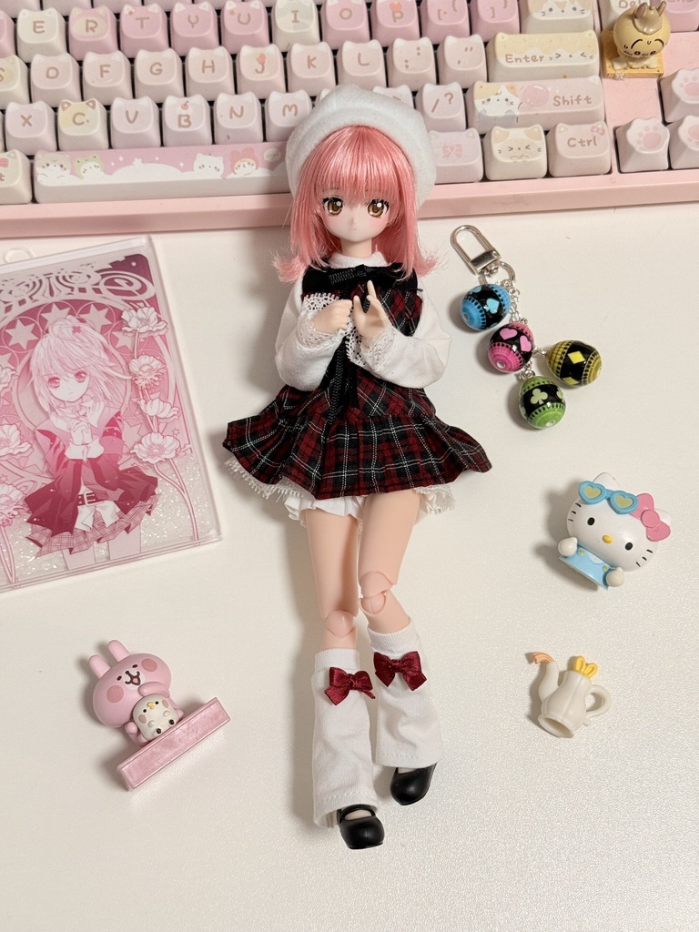 1/6ドール服　チェック柄 ワンピースセット　azone　ob22　ob24　5点セット