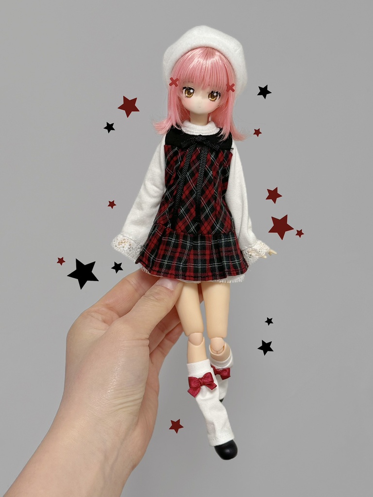 1/6ドール服　チェック柄 ワンピースセット　azone　ob22　ob24　5点セット