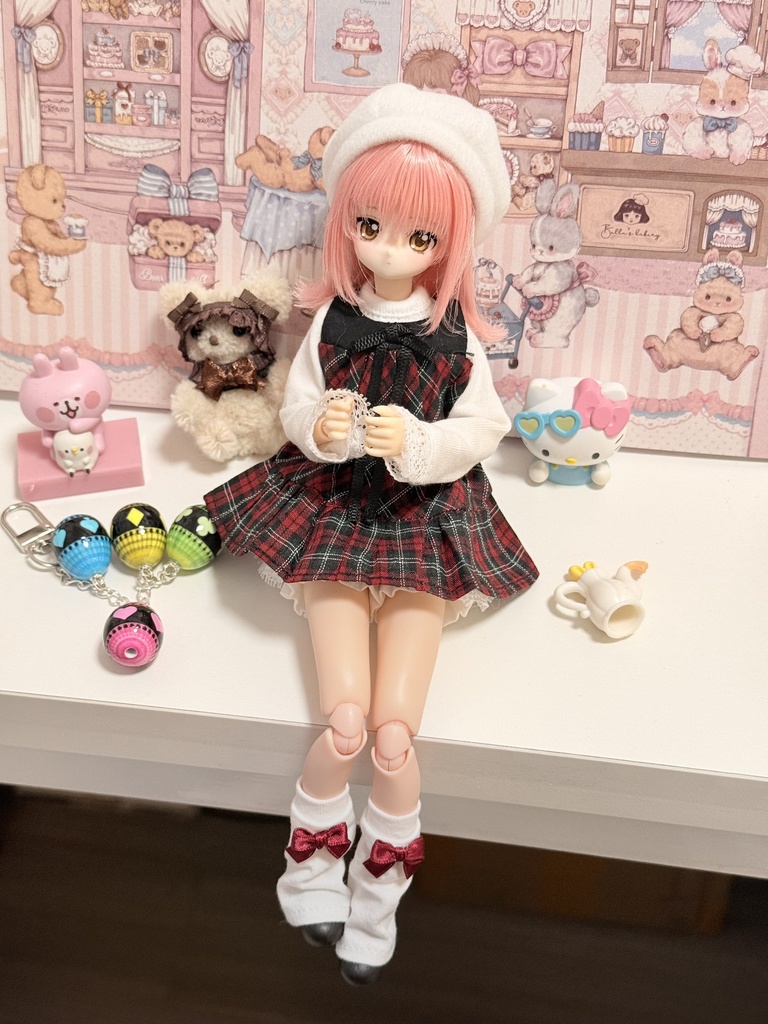 1/6ドール服　チェック柄 ワンピースセット　azone　ob22　ob24　5点セット