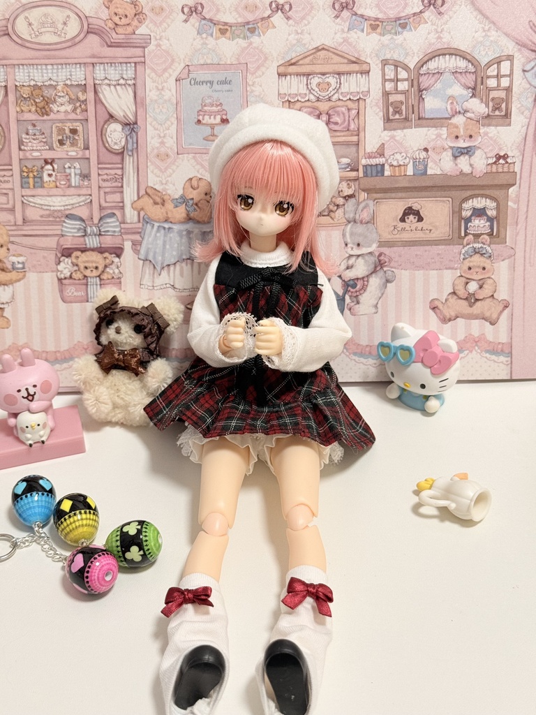 1/6ドール服　チェック柄 ワンピースセット　azone　ob22　ob24　5点セット