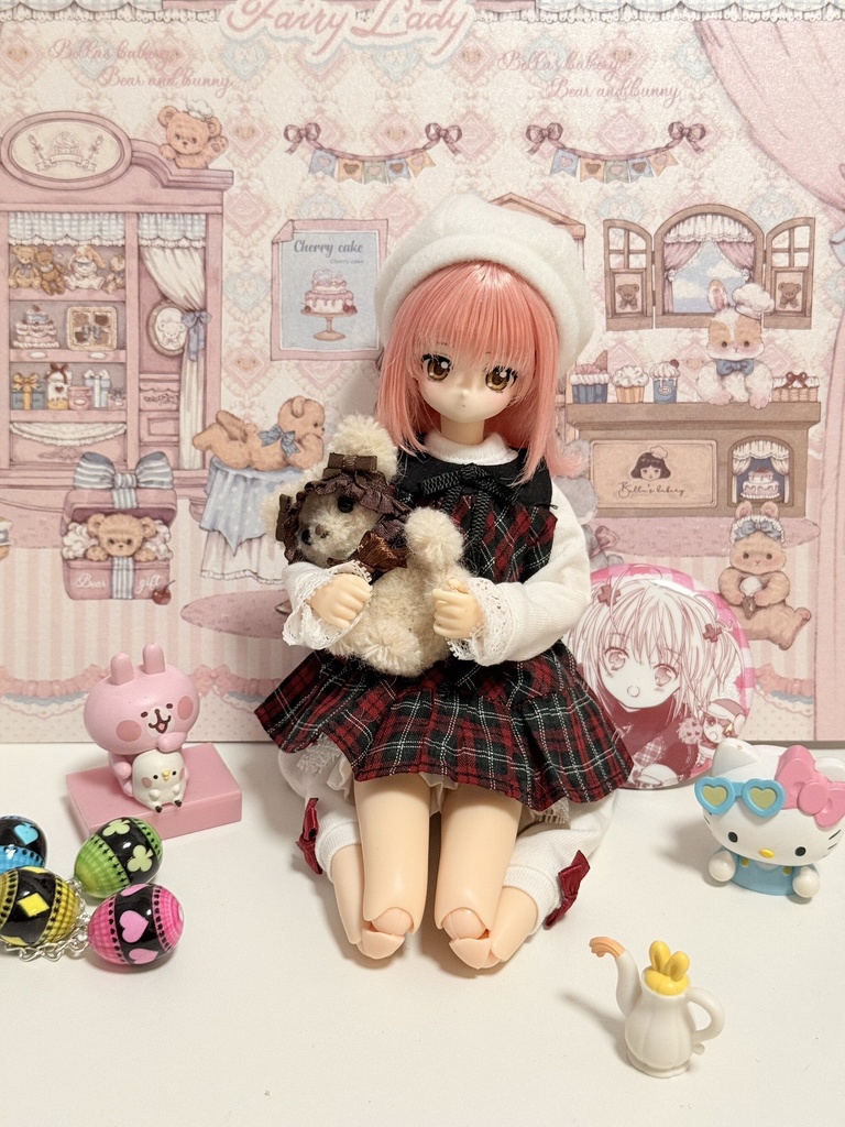 1/6ドール服　チェック柄 ワンピースセット　azone　ob22　ob24　5点セット