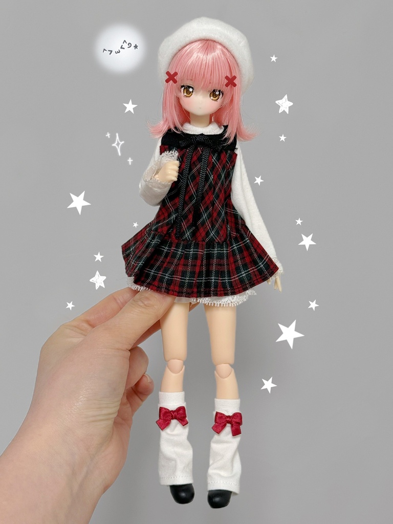 1/6ドール服　チェック柄 ワンピースセット　azone　ob22　ob24　5点セット