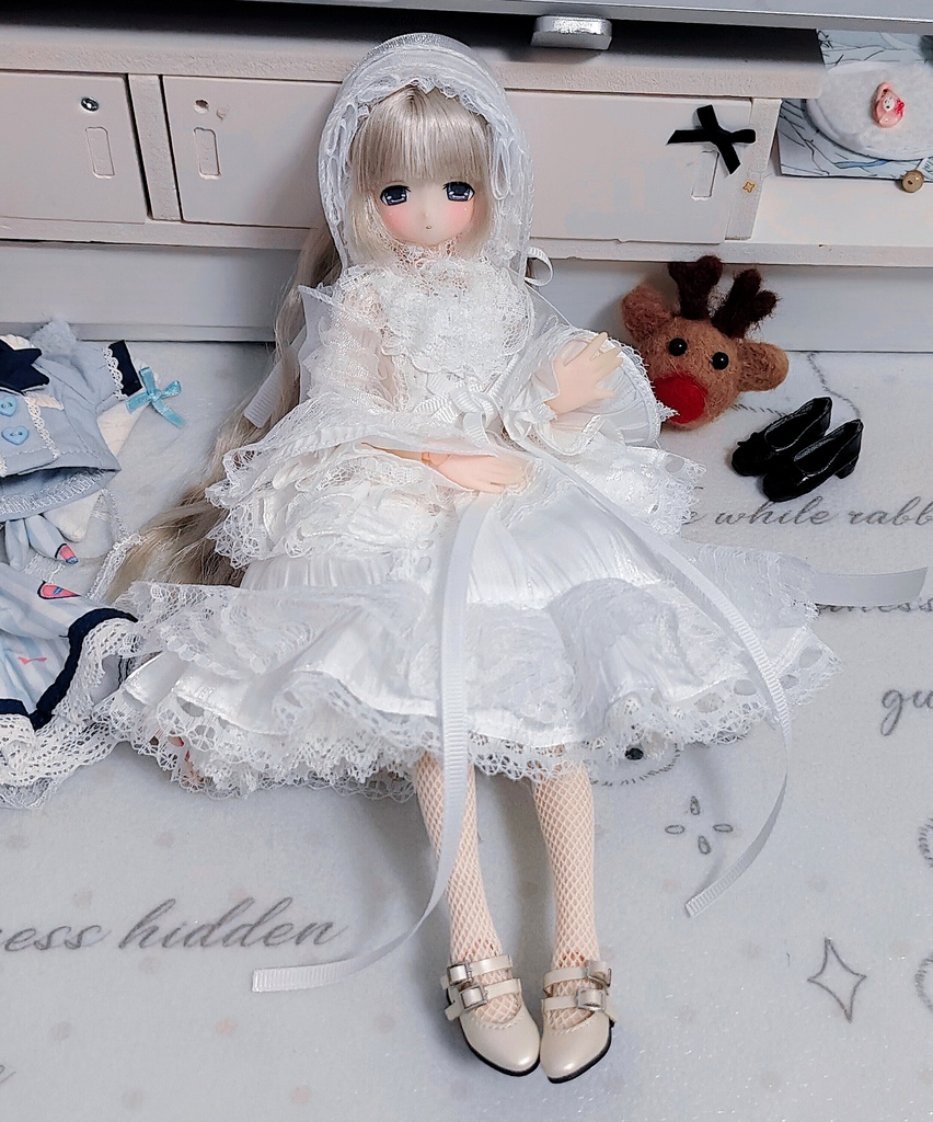 1/4ドール服　ワンピース+ヘッドドレス　1/6ドール服　1/3ドール服　OB24