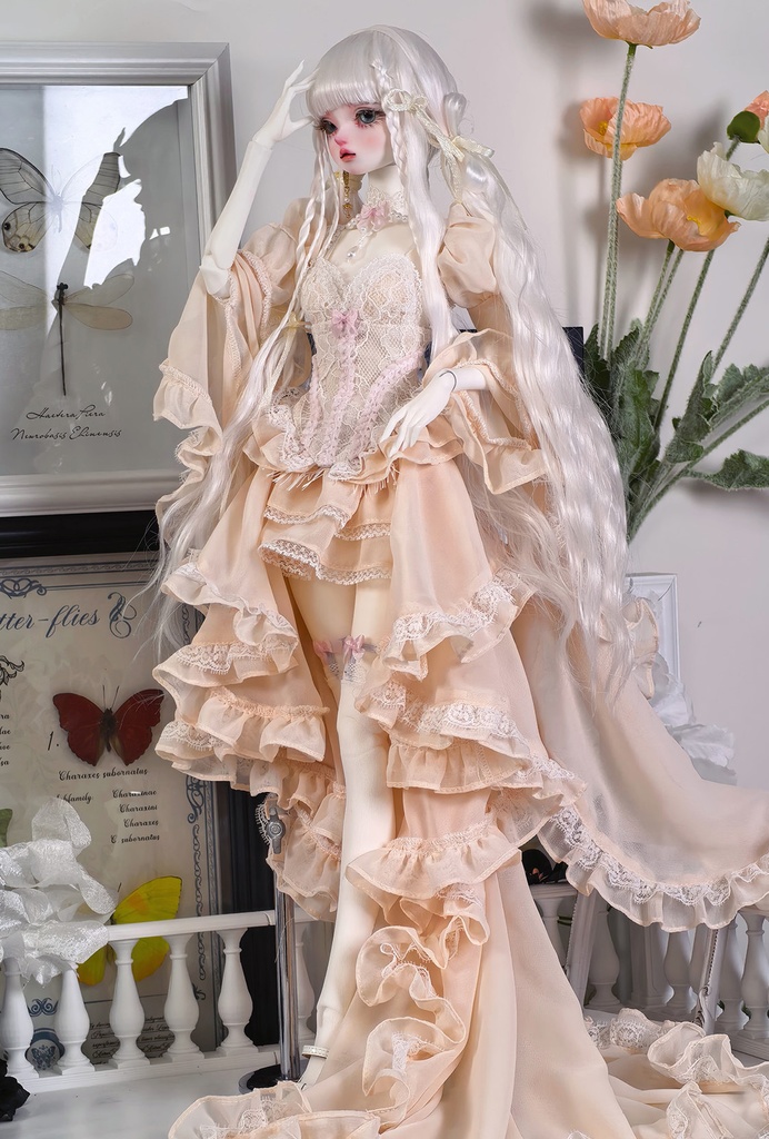 1/4ドール服 シフォンレース 姫袖ドール服 6点セット