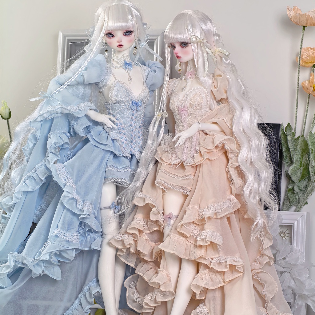 1/4ドール服　シフォンレース 姫袖ドール服　6点セット