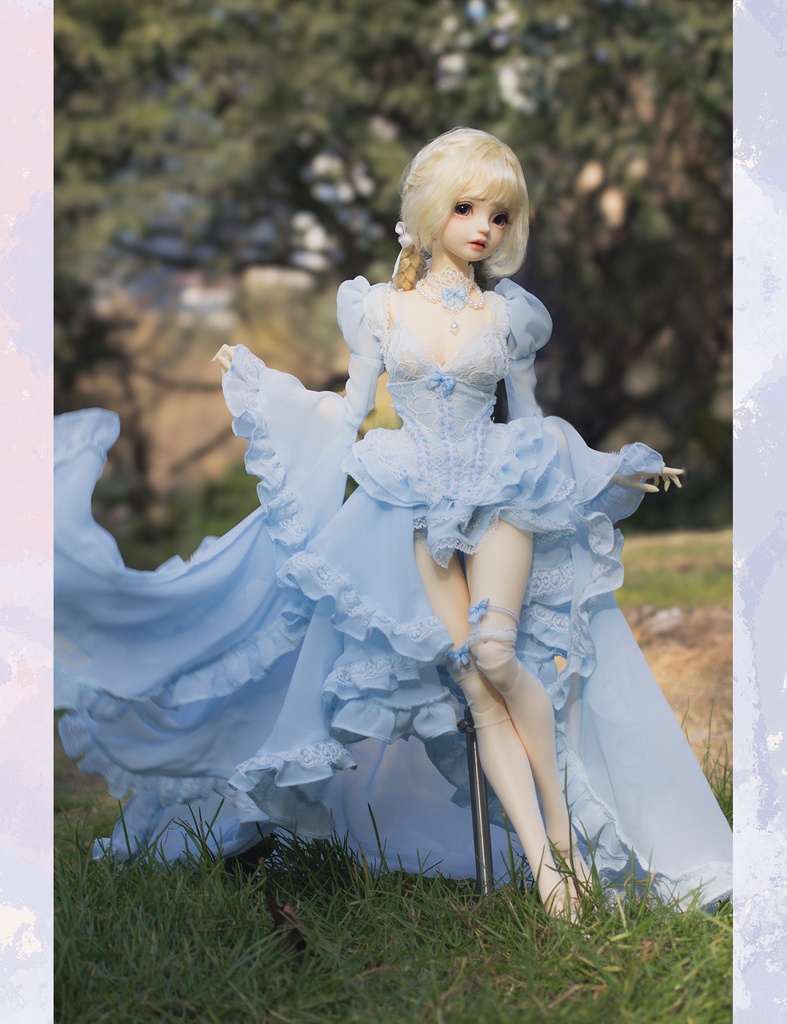 1/4ドール服 シフォンレース 姫袖ドール服 6点セット