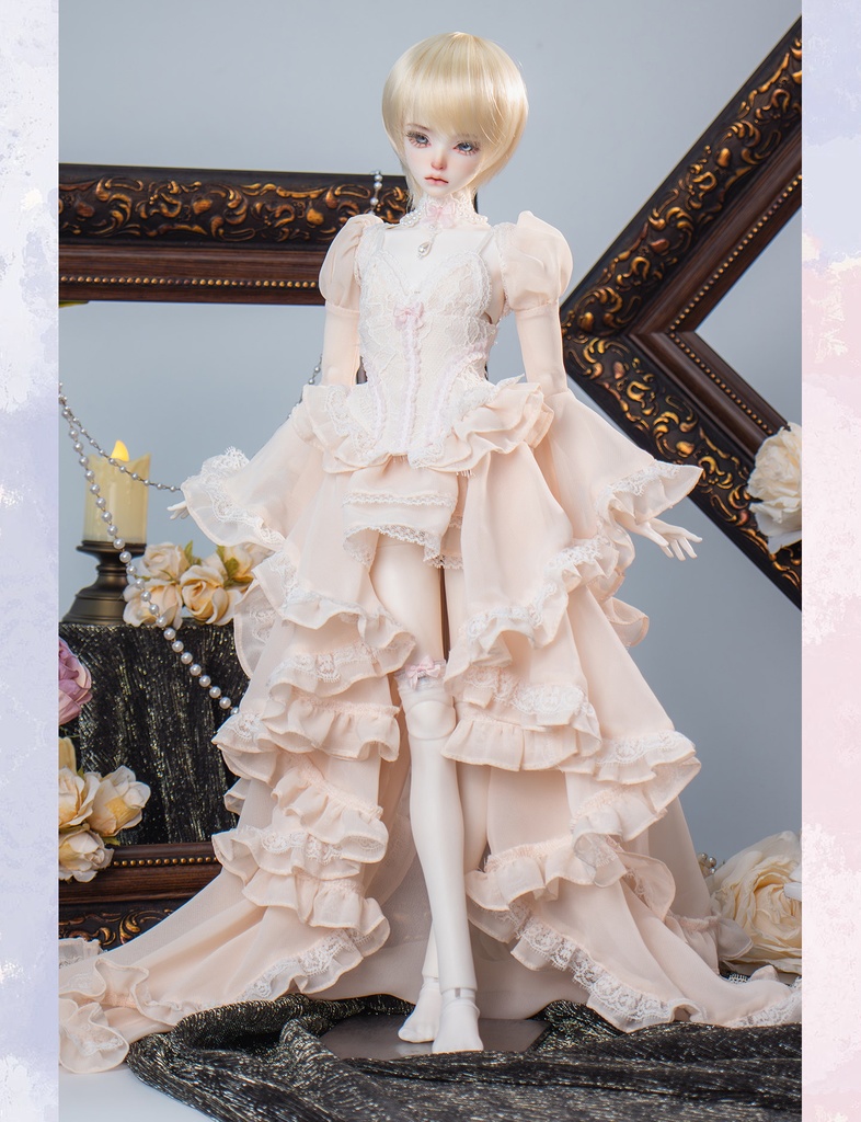 1/4ドール服 シフォンレース 姫袖ドール服 6点セット