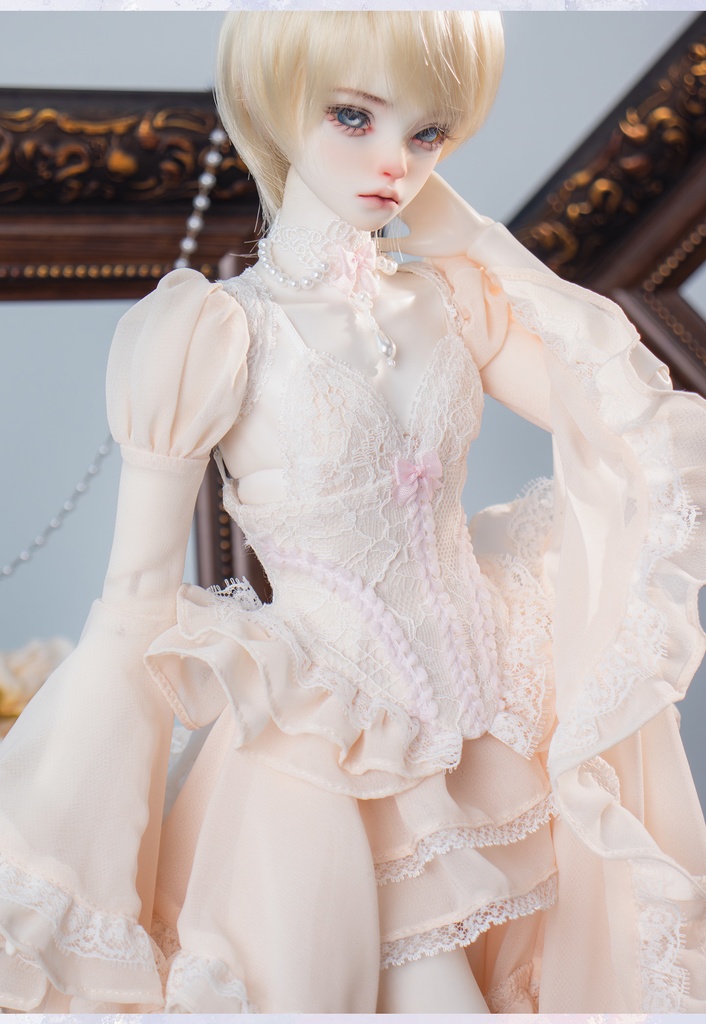 1/4ドール服 シフォンレース 姫袖ドール服 6点セット