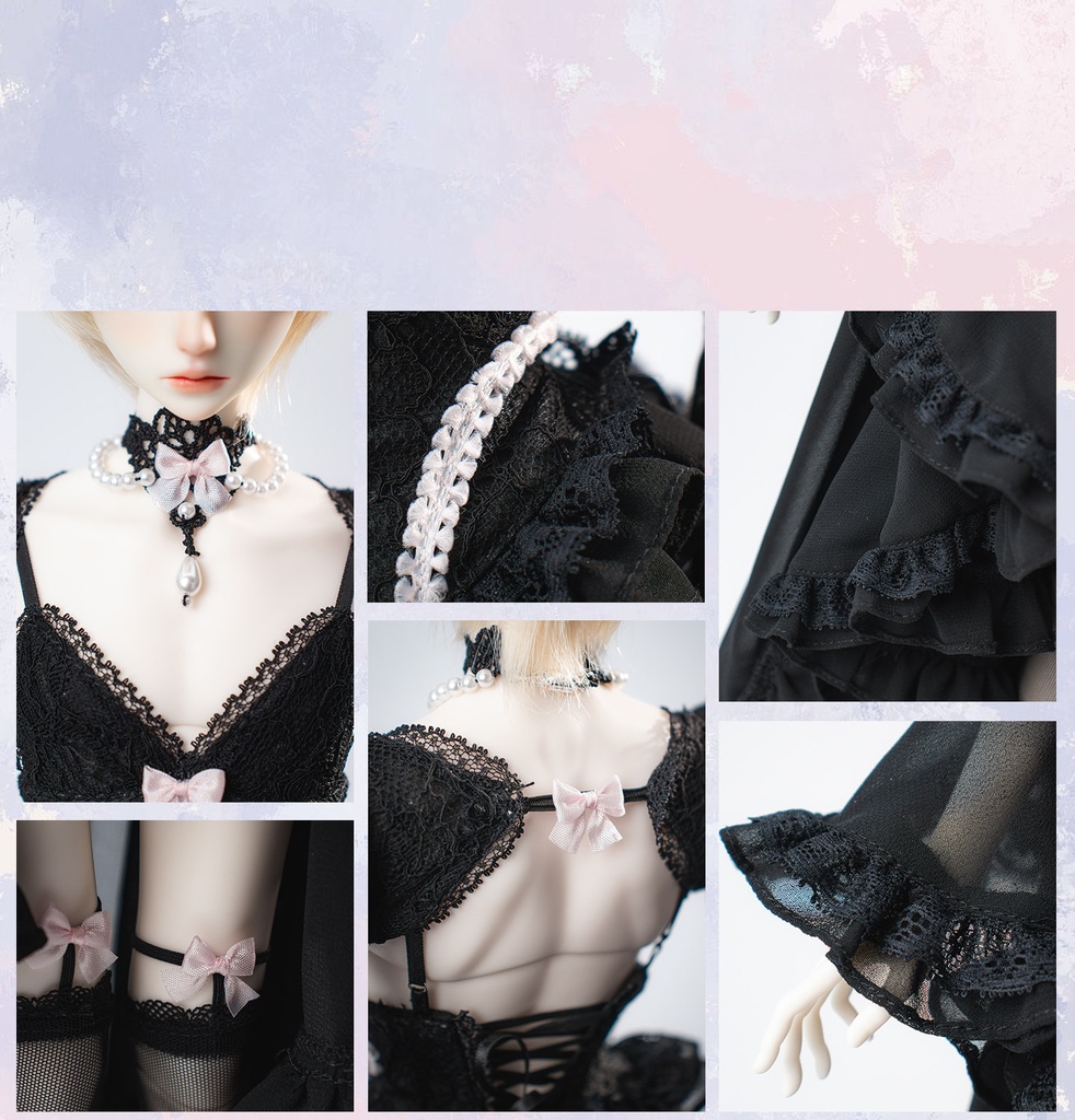 1/4ドール服 シフォンレース 姫袖ドール服 6点セット