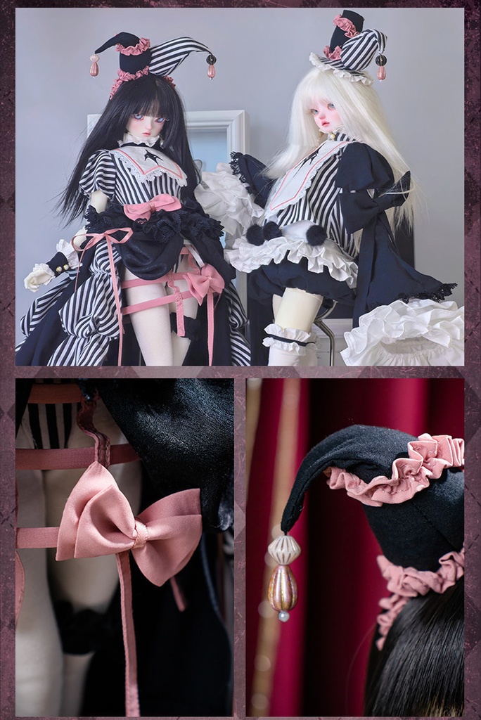 1/4ドール服 ゴシックピエロセット