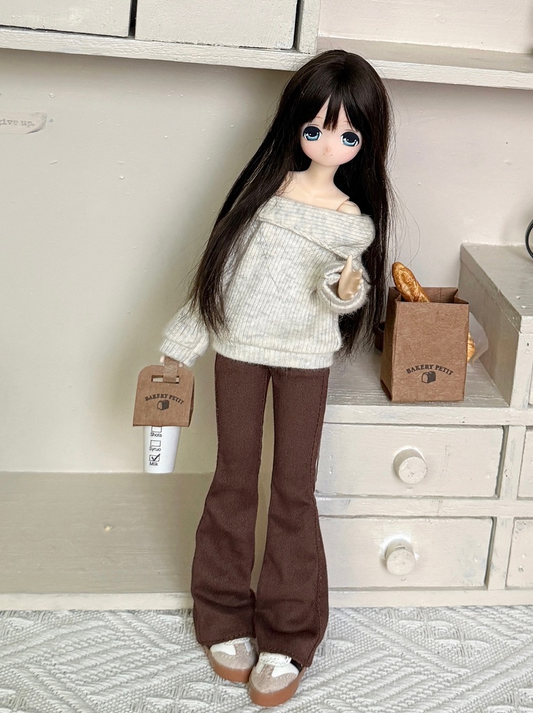 1/6ドール服 オフショルダーニット フレアパンツ ピュアニーモ S~M / オビツ22 / オビツ24