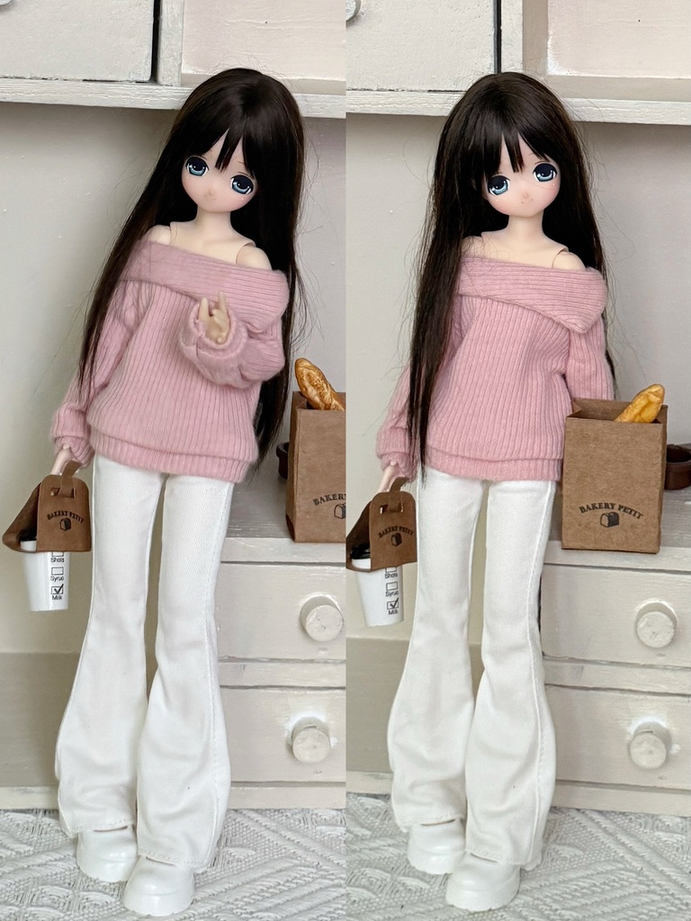 1/6ドール服 オフショルダーニット フレアパンツ ピュアニーモ S~M / オビツ22 / オビツ24