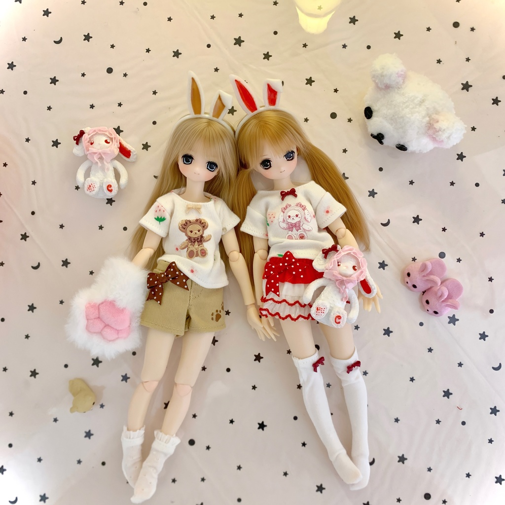 1/6ドール服 猫肉球ショートパンツ 赤フリルミニスカート ピュアニーモ S オビツ24 オビツ22