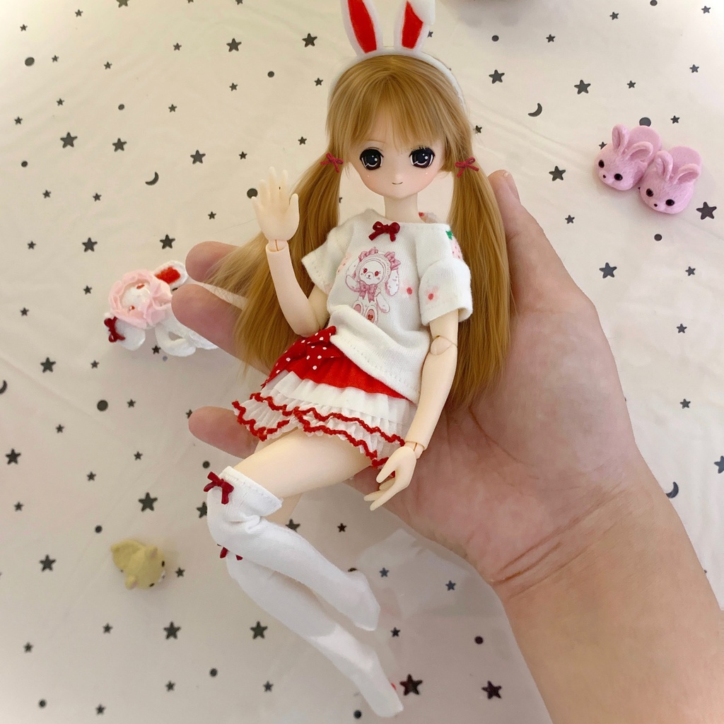 1/6ドール服 猫肉球ショートパンツ 赤フリルミニスカート ピュアニーモ S オビツ24 オビツ22