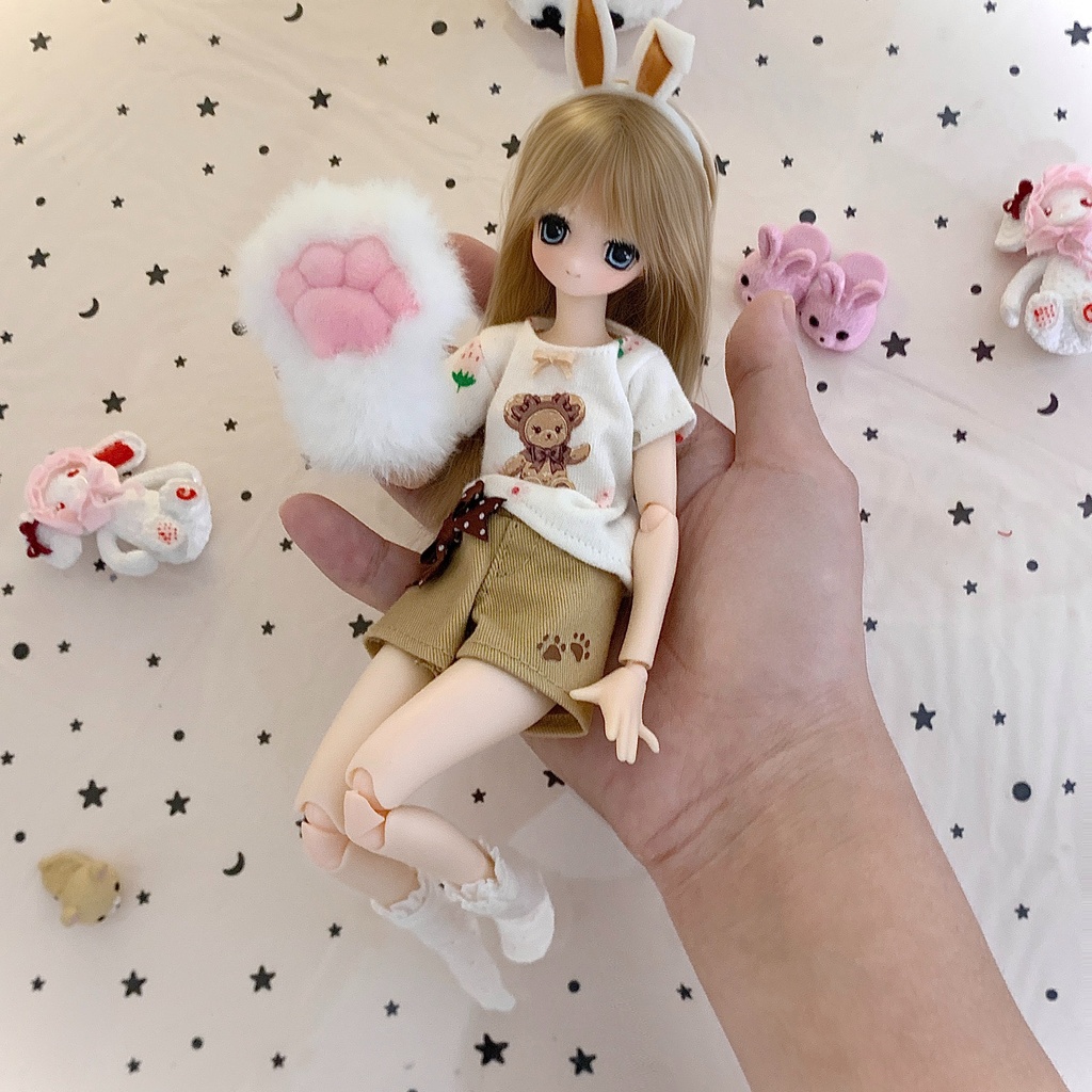 1/6ドール服 猫肉球ショートパンツ 赤フリルミニスカート ピュアニーモ S オビツ24 オビツ22