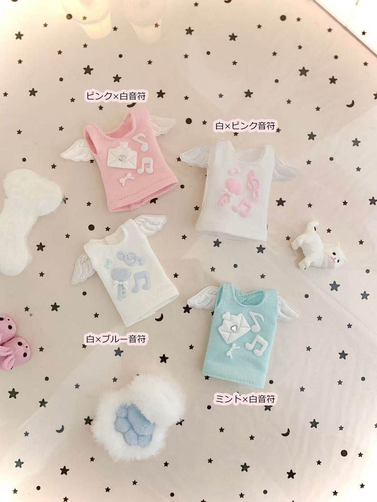 1/6ドール服 ノースリーブトップス ピュアニーモ S オビツ24 オビツ22 天使の羽 音符